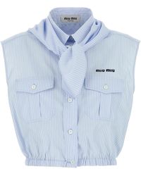 Miu Miu - Camicia in popeline ricamato - Lyst