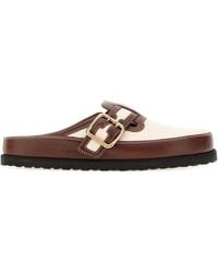 Birkenstock - Two-tone Leather And Canvas Boston Slippers - Lyst