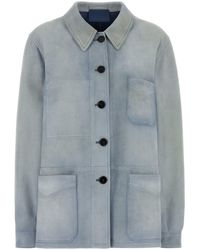 Prada - Giacca in pelle scamosciata azzurra - Lyst