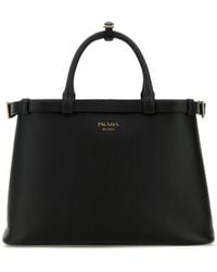 Prada - Borsa a mano Buckle media in pelle nera - Lyst