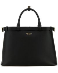 Prada - Borsa a mano Buckle media in pelle nera - Lyst