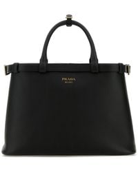 Prada - Borsa a mano Buckle media in pelle nera - Lyst
