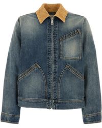 McQueen - Washed Ddenim Jacket With Suede Collar - Lyst