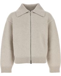 Bottega Veneta - Cardigan in lana grigio chiaro - Lyst