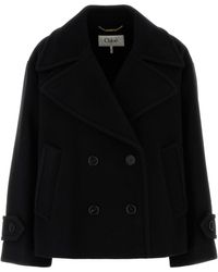 Chloé - Cappotto in misto lana nera - Lyst