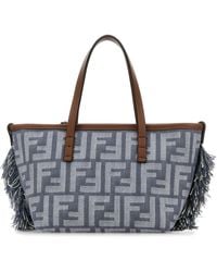 Fendi - Borsa a mano Roll mini in denim ricamato - Lyst