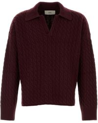 Ami Paris - Burgundy Wool Blend Oversize Sweater - Lyst