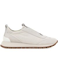 Brunello Cucinelli - Light Grey Fabric Slip Ons - Lyst