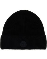 Moncler - Black Wool Blend Beanie Hat - Lyst