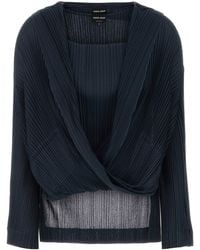 Giorgio Armani - Navy Blue Jersey Blouse - Lyst