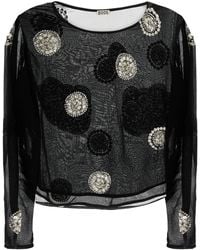 Bode - Top Brooch in crepe nero - Lyst