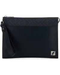 Fendi - Clutch Squared FF in pelle blu notte - Lyst