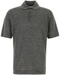 Brunello Cucinelli - Melange Dark Grey Linen Blend Polo Shirt - Lyst