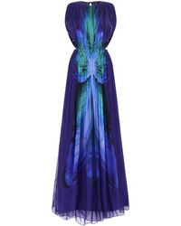 Alberta Ferretti - Printed Silk Long Dress - Lyst