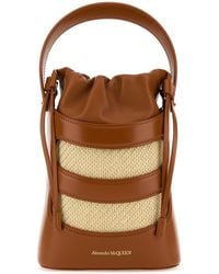 McQueen - Two-Tone Leather And Raffia Mini The Rise Bucket Bag - Lyst