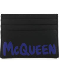 Alexander McQueen - Portacarte in pelle nera e stampa logo uomo - Lyst