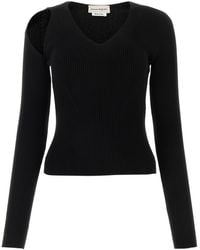 McQueen - Fitted Ribbed Wool Sweater With Cut-Out Detail - Lyst