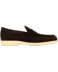 Tod's - Dark Suede Loafers - Lyst