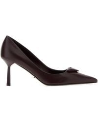 Prada - Scarpe con tacco in pelle melanzana - Lyst
