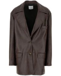 LE SULLY STUDIO - Brown Synthetic Leather Blazer - Lyst