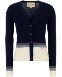 Valentino Garavani - Navy Blue Wool Cardigan - Lyst