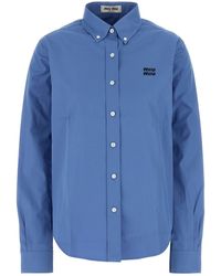 Miu Miu - Camicia oversize in popeline ceruleo - Lyst
