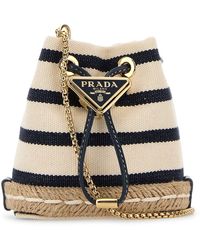 Prada - Borsa a secchiello in tela ricamata - Lyst