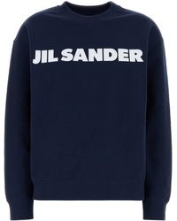 Jil Sander - Felpa in cotone blu navy - Lyst