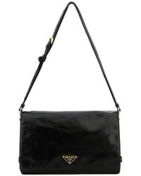 Prada - Borsa a spalla media in pelle nera - Lyst
