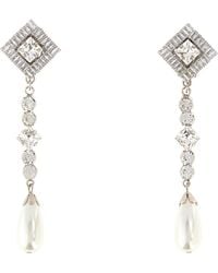 Alessandra Rich - Crystal Earring With Pendant Pearl - Lyst
