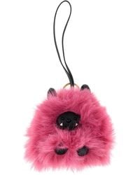 MCM - Pink Leather And Fur Key Ring - Lyst