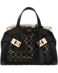 Ferragamo - Black Leather Mini Hug Handbag - Lyst