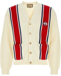 Gucci - Logo-appliquéd Striped Ribbed Cotton Cardigan - Lyst