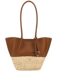 Tod's - Two-Tone Leather And Raffia Small Shopping Bag - Lyst