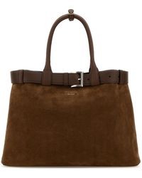 Prada - Borsa a mano Buckle large in pelle scamosciata marrone - Lyst