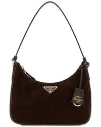 Prada - Borsa a spalla Re-Edition 2005 in pelle scamosciata marrone - Lyst