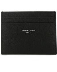 Saint Laurent - Porta carte di credito paris in pelle goffrata grain de poudre - Lyst