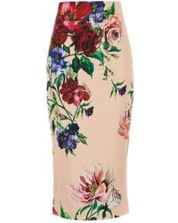 Dolce & Gabbana - Flower Print Midi Skirt - Lyst