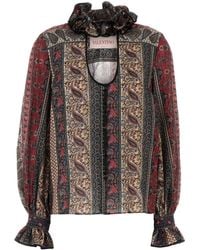 Valentino Garavani - Printed Cotton Blend Blouse - Lyst