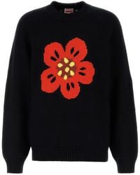KENZO - Maglione in misto cotone nero - Lyst