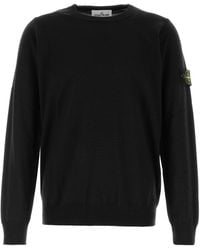 Stone Island - Black Wool Sweater - Lyst