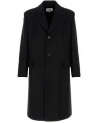 MM6 by Maison Margiela - Black Wool Blend Coat - Lyst