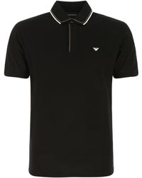 Black Emporio Armani Mercerised Piqué Polo Shirt With Logo in Military Green for Men Mens T-shirts Emporio Armani T-shirts 