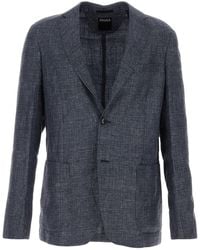 ZEGNA - Giacca in misto lino blu - Lyst