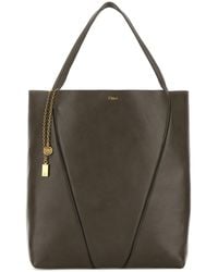 Chloé - Borsa shopping Spin grande in pelle grigia scura - Lyst