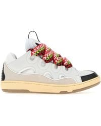 Lanvin - Leather And Fabric Curb Sneakers - Lyst