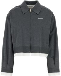 Miu Miu - Felpa in misto seta grigio scuro - Lyst