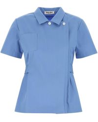 Miu Miu - Camicia in popeline ceruleo - Lyst