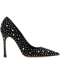 AMINA MUADDI - Scarpe con tacco Elsa in pelle scamosciata nera - Lyst
