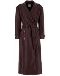 LE SULLY STUDIO - Burgundy Synthetic Leather Trench Coat - Lyst